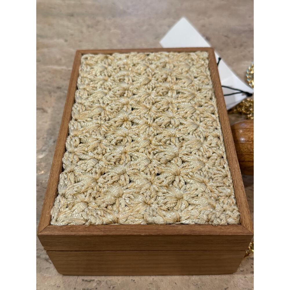 Catarina Mina Revela Clutch Wood Bag Crochet Natural Fiber Chain Hand Made - Picture 6 of 7